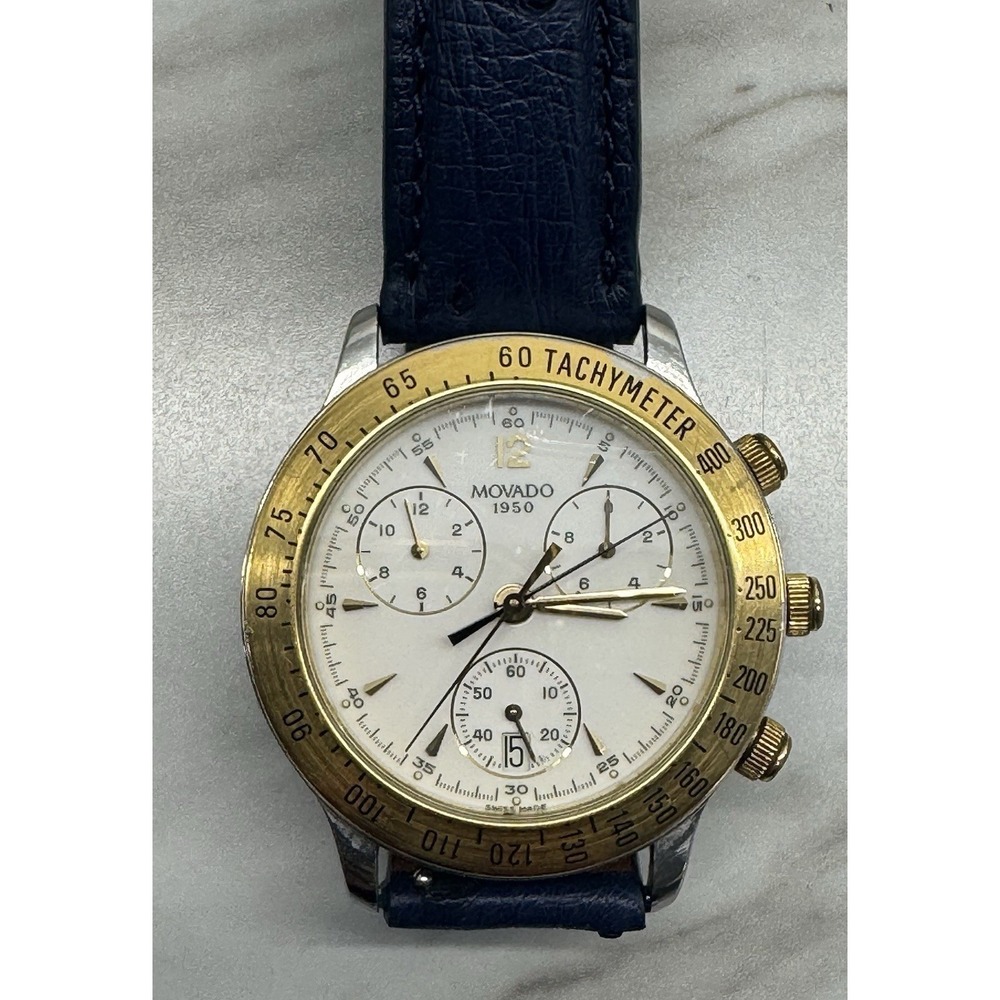 Men's Swiss Movado 1950 Chronograph Tachymeter Watch Ref 81 A5 863 Steel/Gold